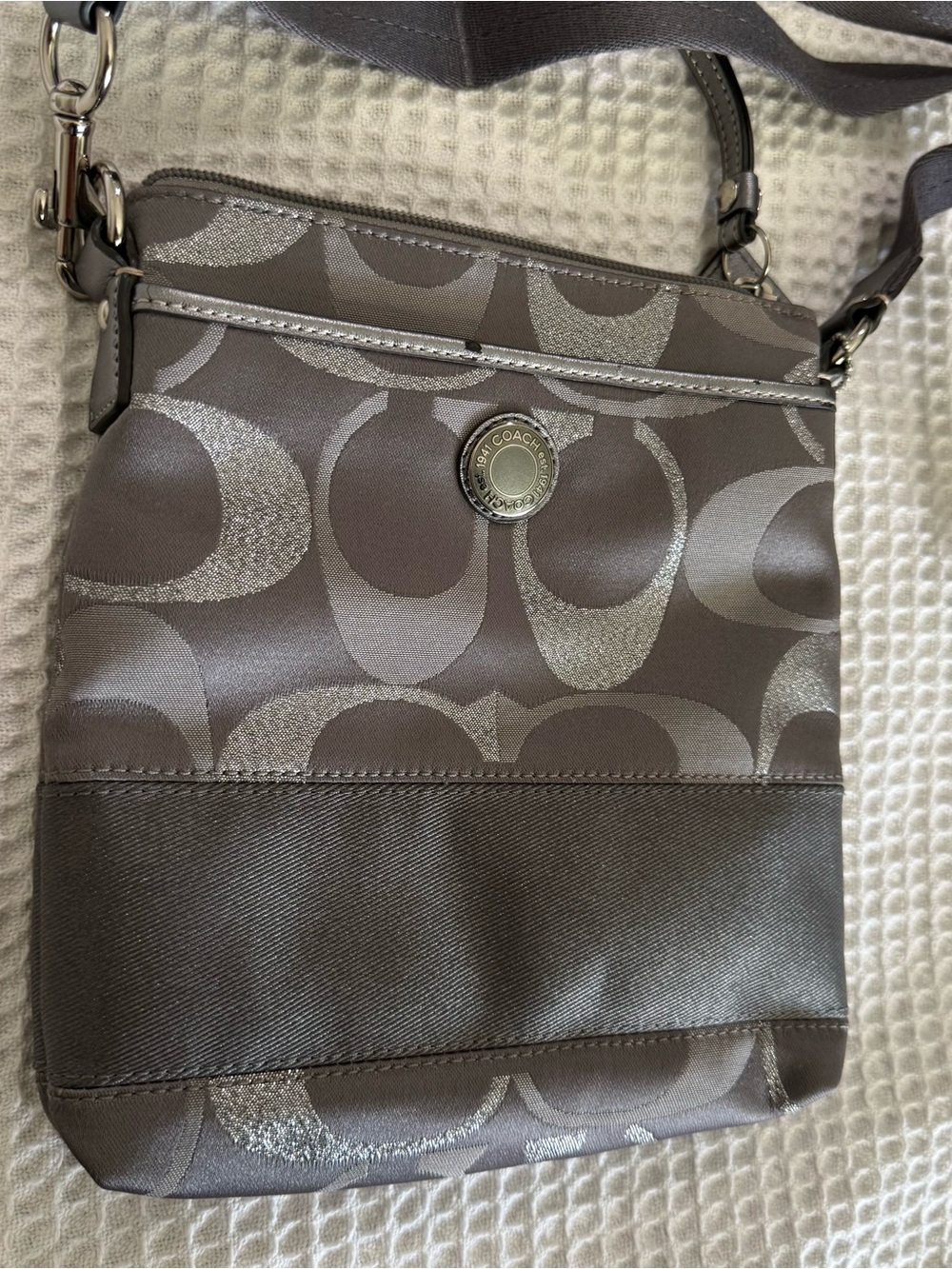 Coach Signature Metallic Gray Crossbody Bag - Picture 9 of 11